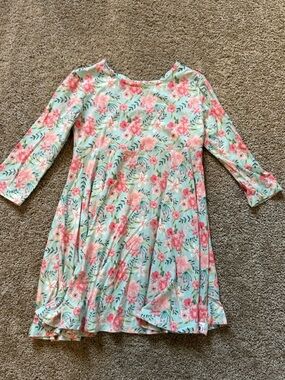 Girls Floral Mint and Pink Quarter Sleeve Bamboo Dress